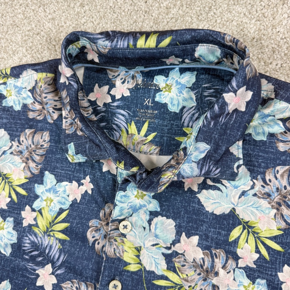 Johnnie O Polo Shirt Mens XL Blue‎ Tropical Floral Performance Short Sleeve